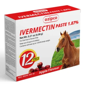 Ivermectin Horse Paste 1.87% | Apple Flavor – 6.08g Syringe for Equine Use Only Up to 1250 LB -(12-pack)